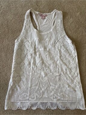 Saint Tropez West White Crochet Lace Tank Top